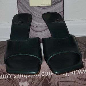 NWOT Jeffery Campbell Mr. Big Square Toe Evergreen Leather Mules - 9.5